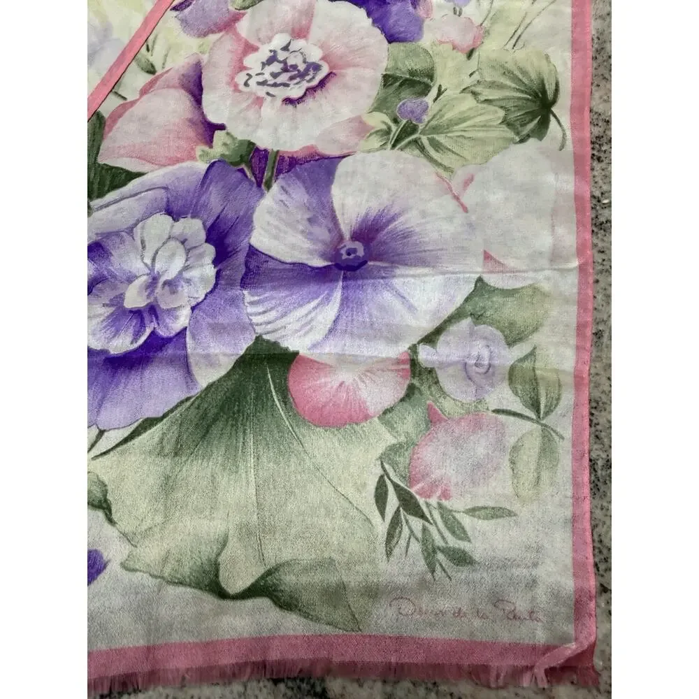 Vintage Oscar De La Renta Womens Silk Flower Scarf Sheer